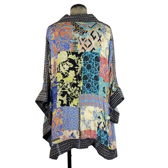 John Mark Embroidered Trim Patchwork Kimono Cardigan XL Blue Black Multi Color - Picture 5 of 11